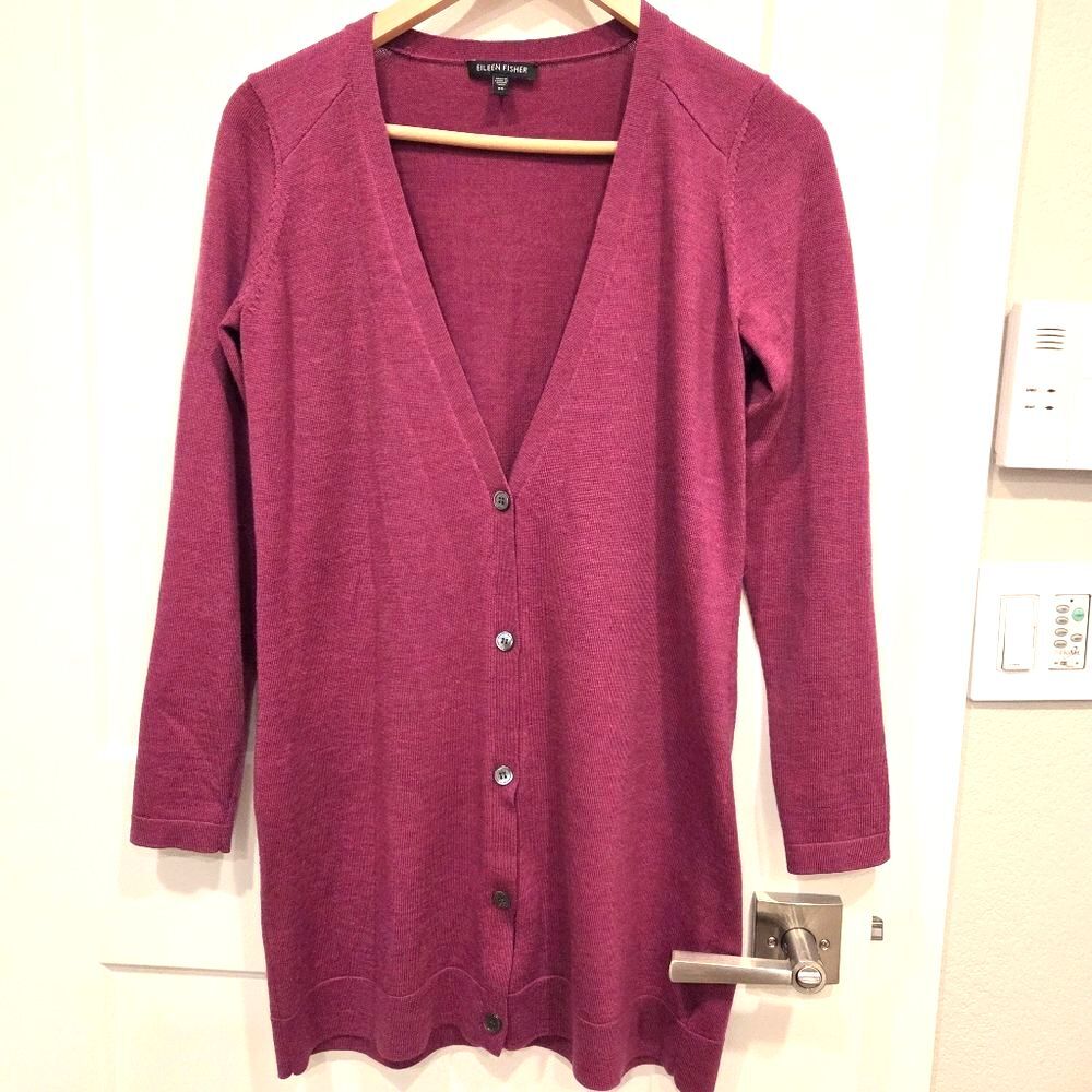 Eileen Fisher Merino Wool Cardigan Violet Capsule Minimalist Lagenlook XS